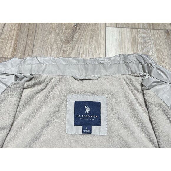 US Polo Assn Beige Fleece Lined Harrington Bomber Jacket - Men’s Large - Picture 3 of 16